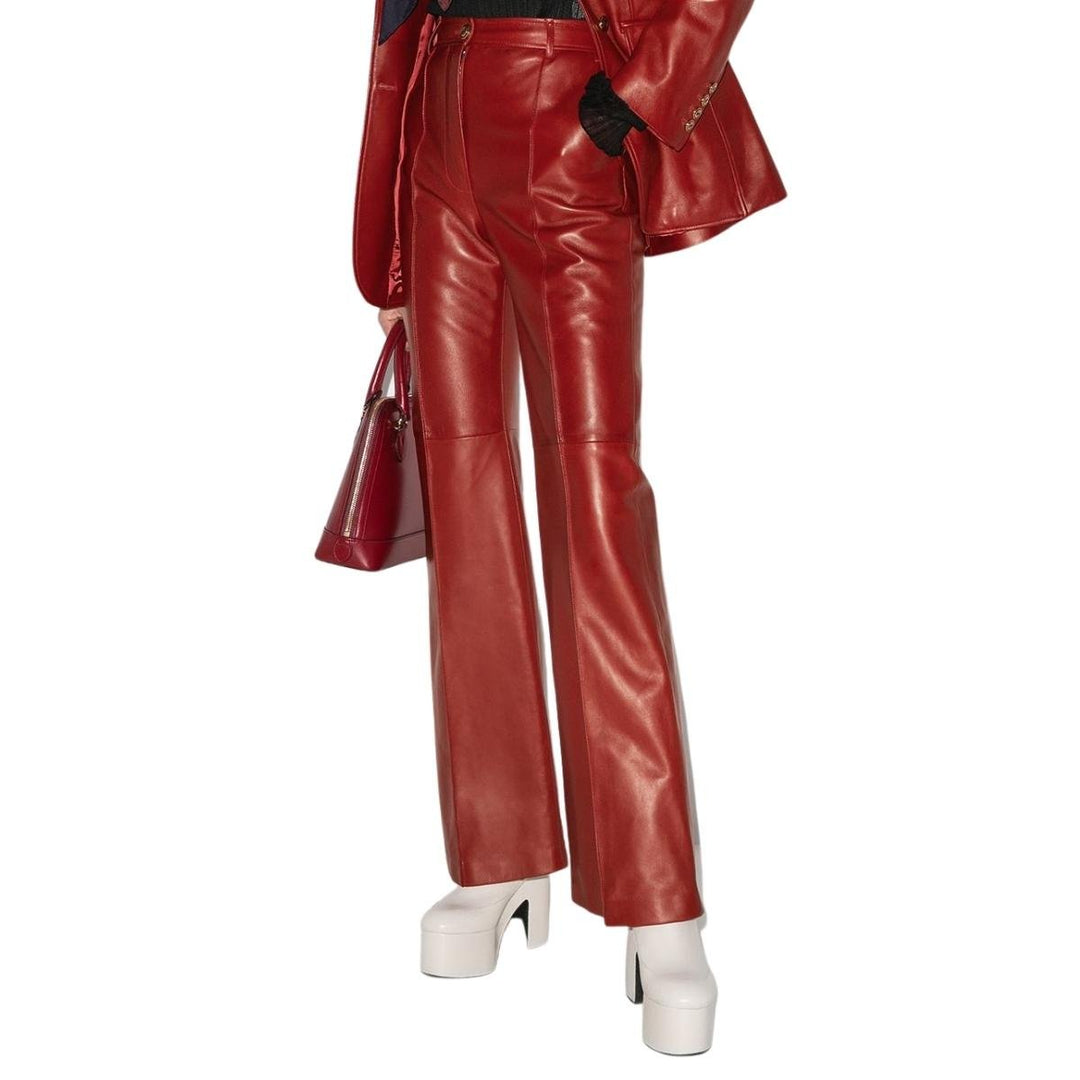 Red Plonge Leather Flare Trousers