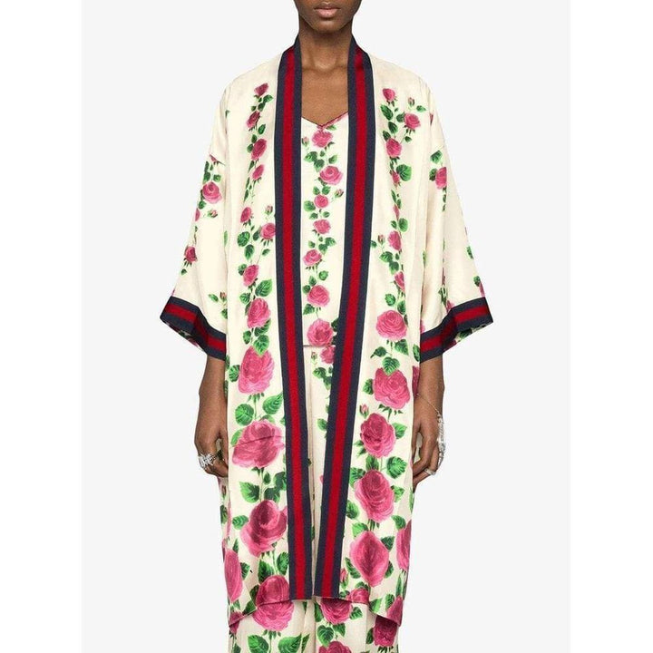 Rose Garden Print Silk Kimono