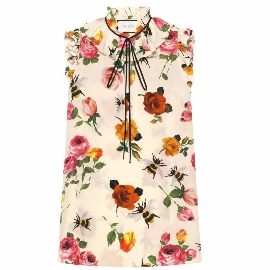 Gucci-Rose Print Ivory Silk Shirt - Runway Catalog