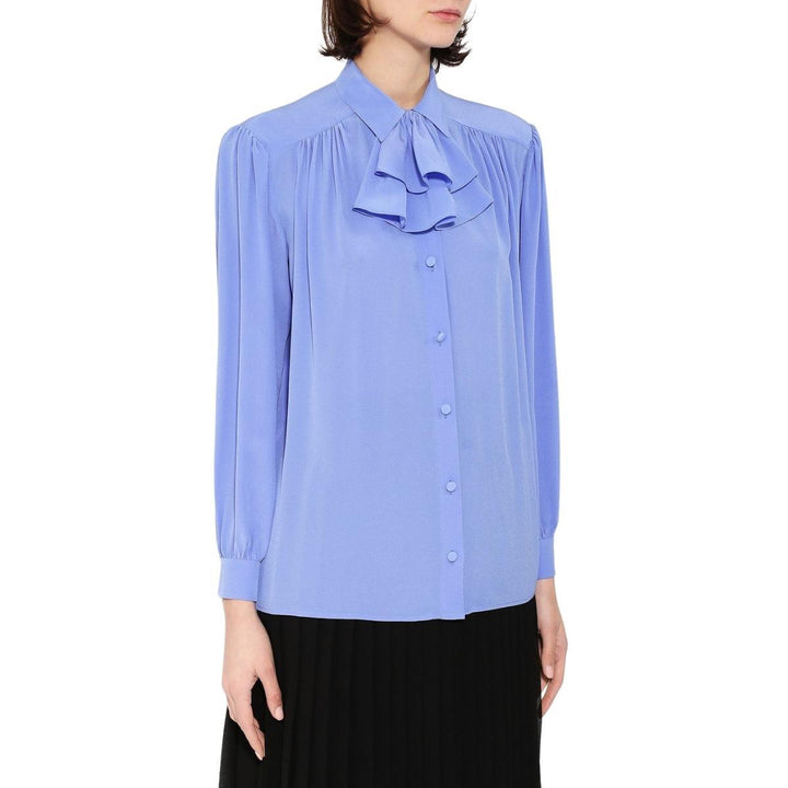 Ruffle-neck Silk Blouse