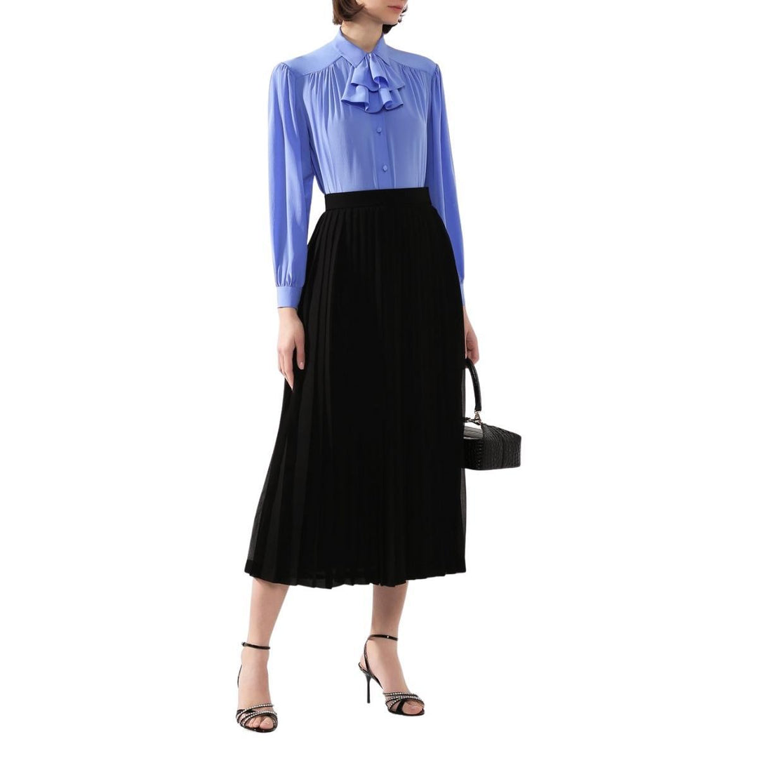 Ruffle-neck Silk Blouse
