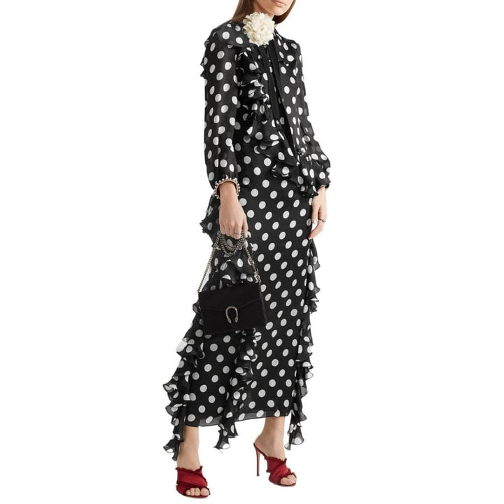 Ruffled Printed Silk-charmeuse Gown