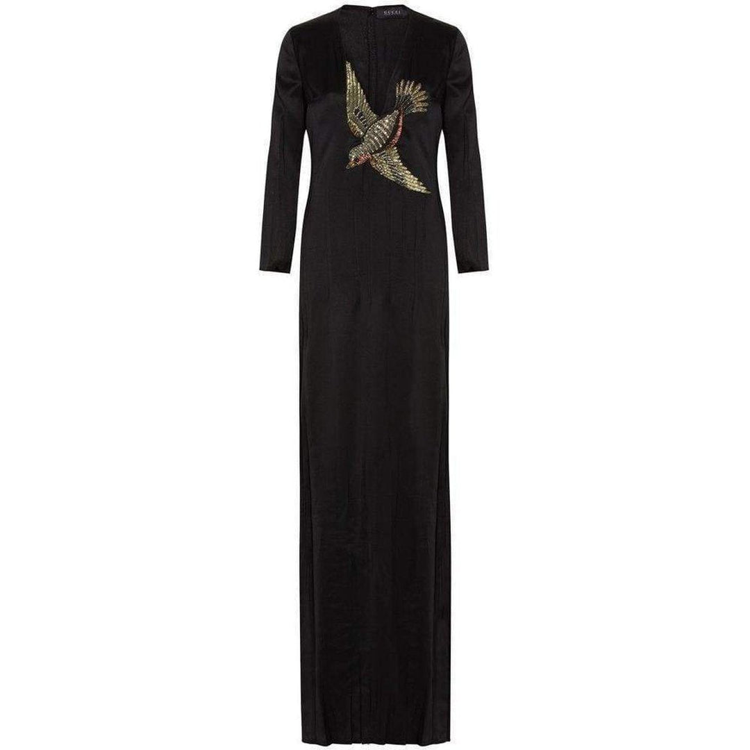 Gucci-Runway Crystal Bird Embellished Black Silk Gown - Runway Catalog