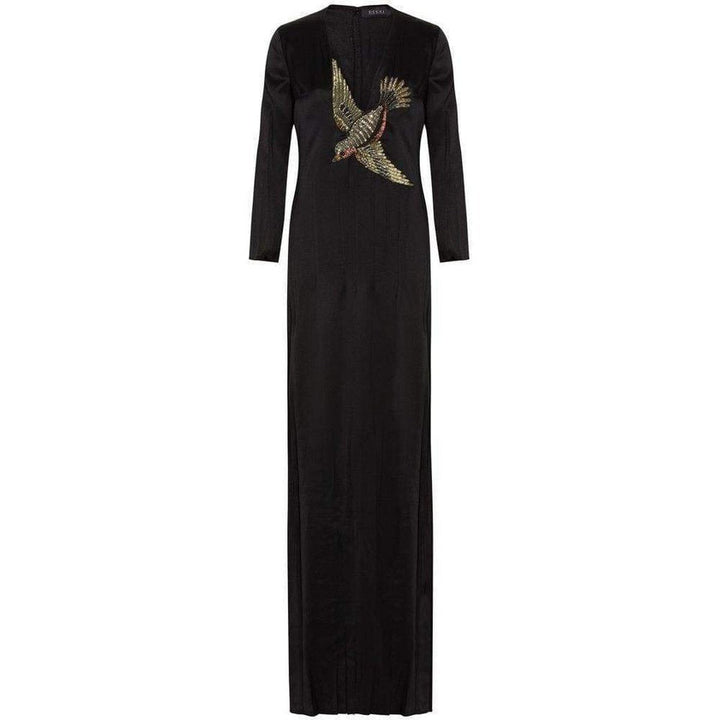 Gucci-Runway Crystal Bird Embellished Black Silk Gown - Runway Catalog