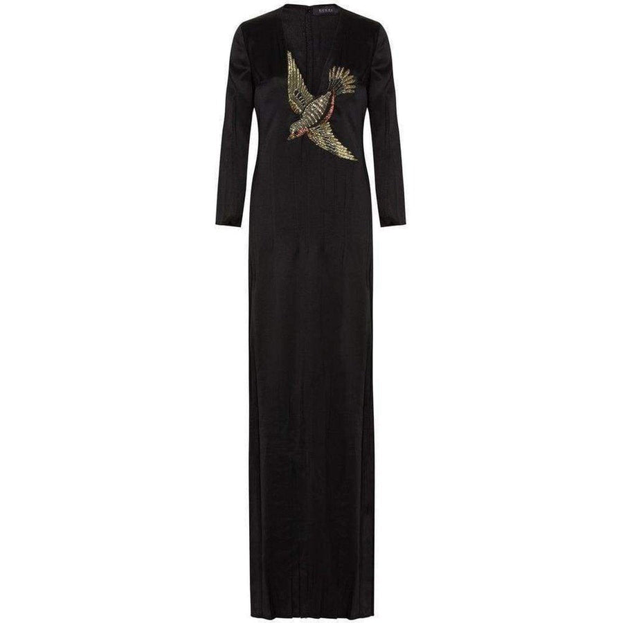 Gucci-Runway Crystal Bird Embellished Black Silk Gown - Runway Catalog
