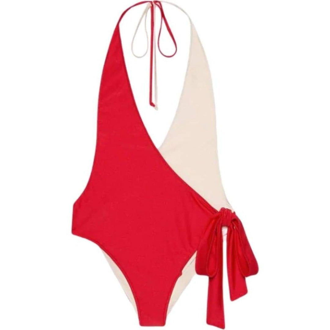 Gucci-Runway Embellished Colorblocked White & Red Swimsuit - Runway Catalog