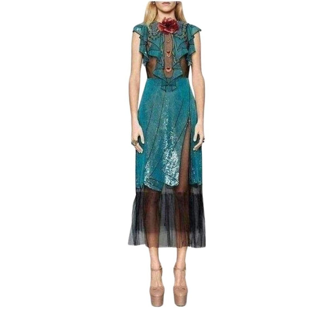 Runway Embroidered Tulle Dress