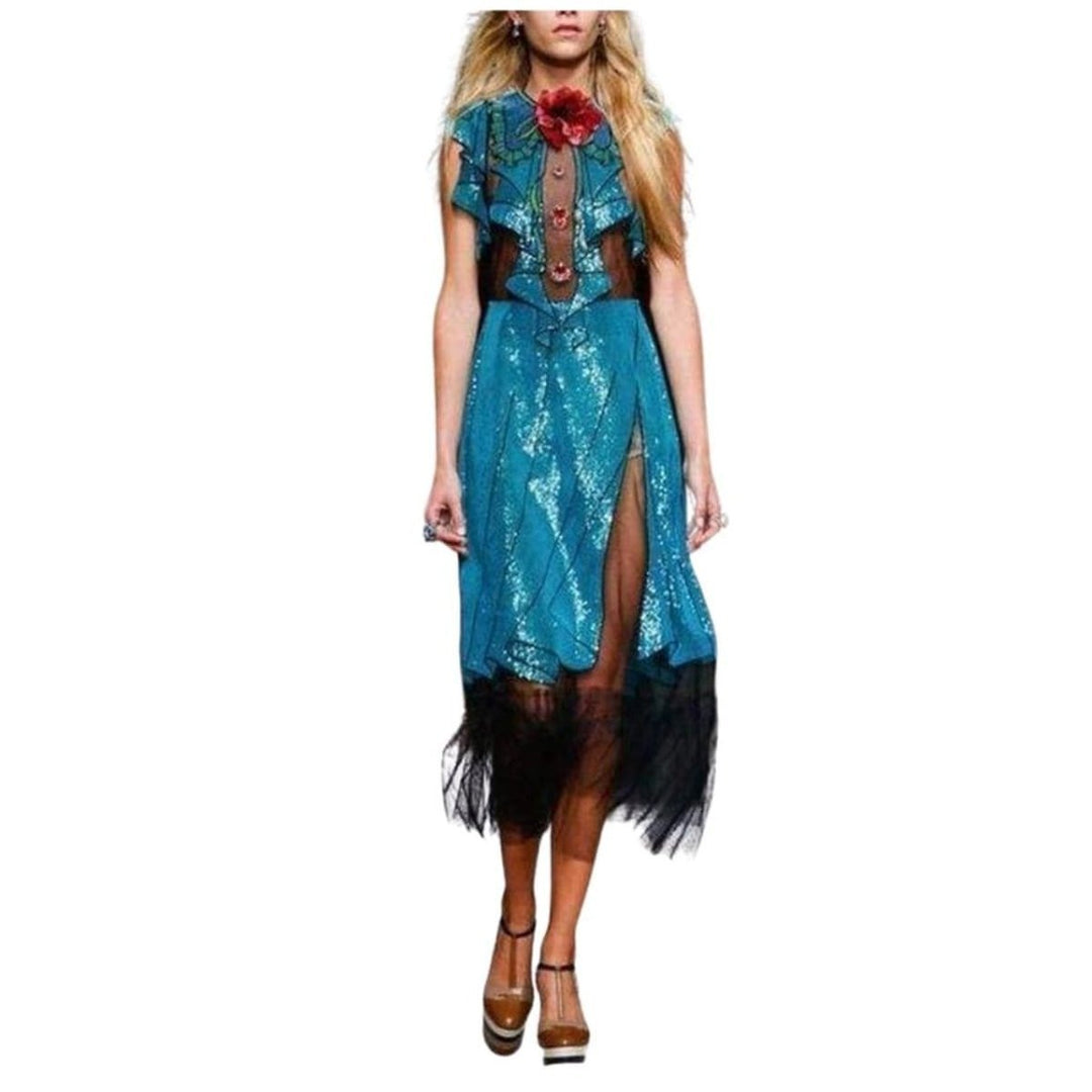 Runway Embroidered Tulle Dress
