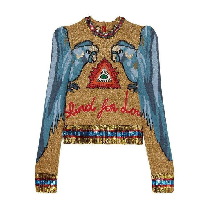 Gucci-Sequin Embellished Intarsia Knitted Sweater - Runway Catalog