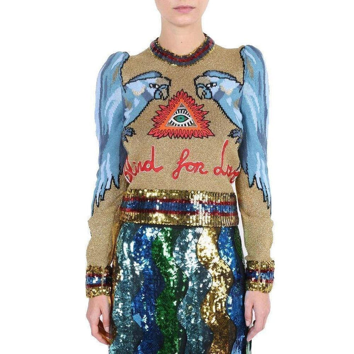 Sequin Embellished Intarsia Knitted Sweater