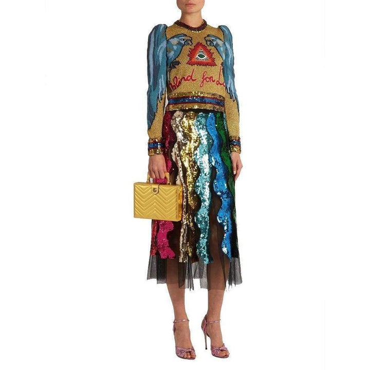 Sequin Embellished Intarsia Knitted Sweater
