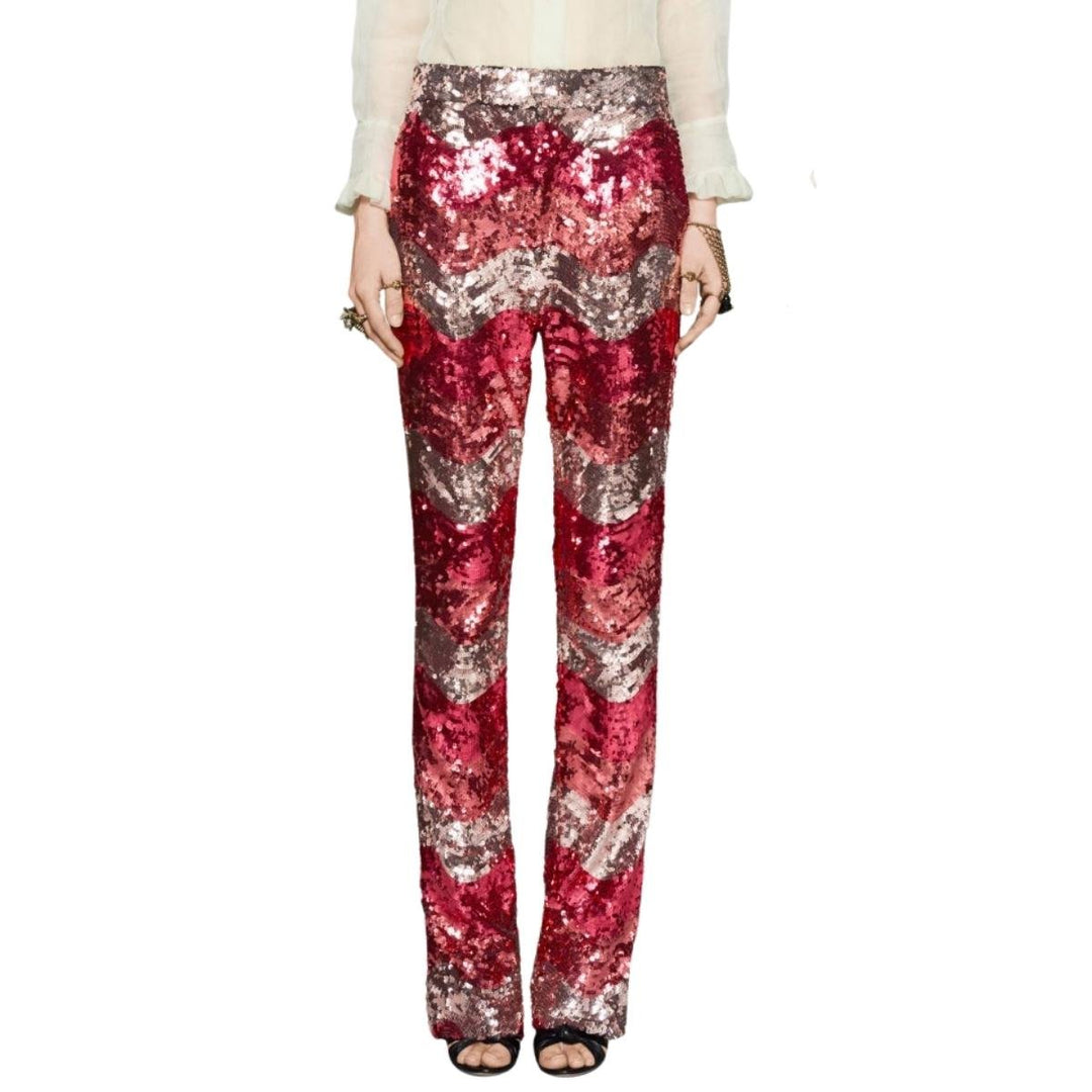 Sequin Snake Straight Leg Pants in Red