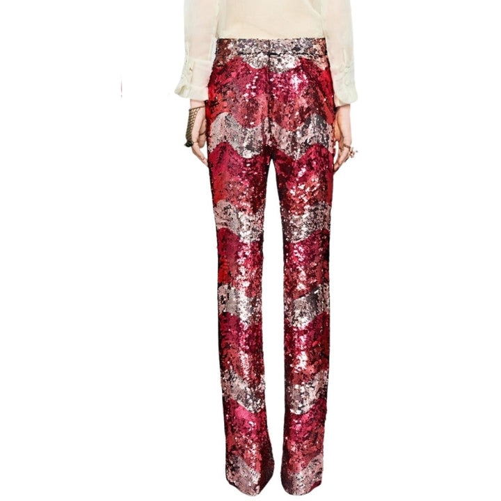 Sequin Snake Straight Leg Pants in Red