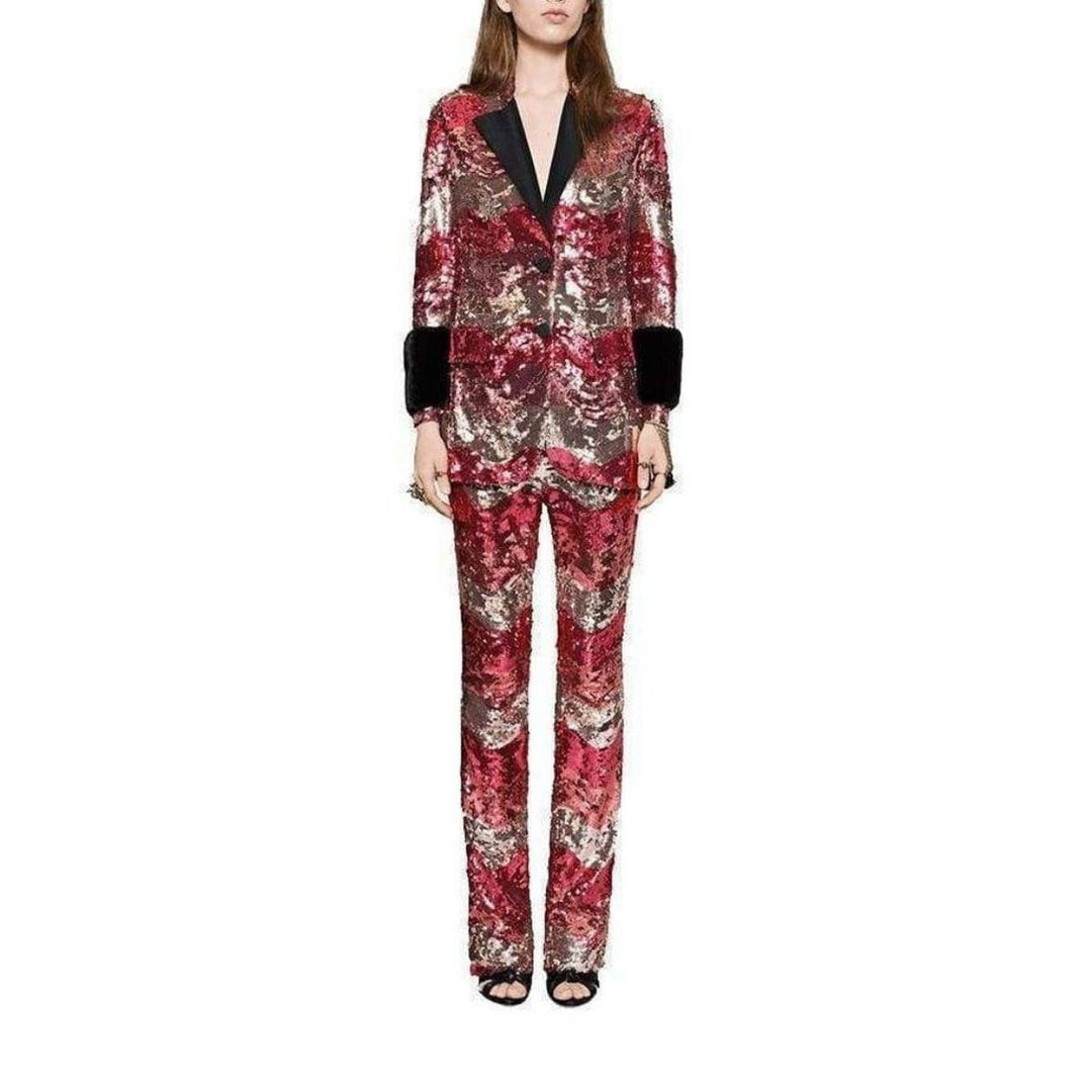 Sequin Snake Straight Leg Pants in Red