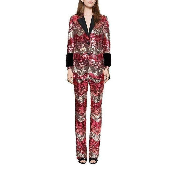 Sequin Snake Straight Leg Pants in Red