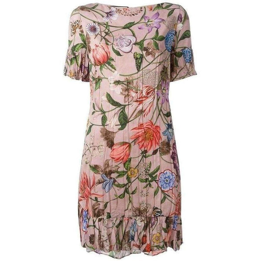 Gucci-Silk Blooms Floral Print Ruffled Pink Dress - Runway Catalog