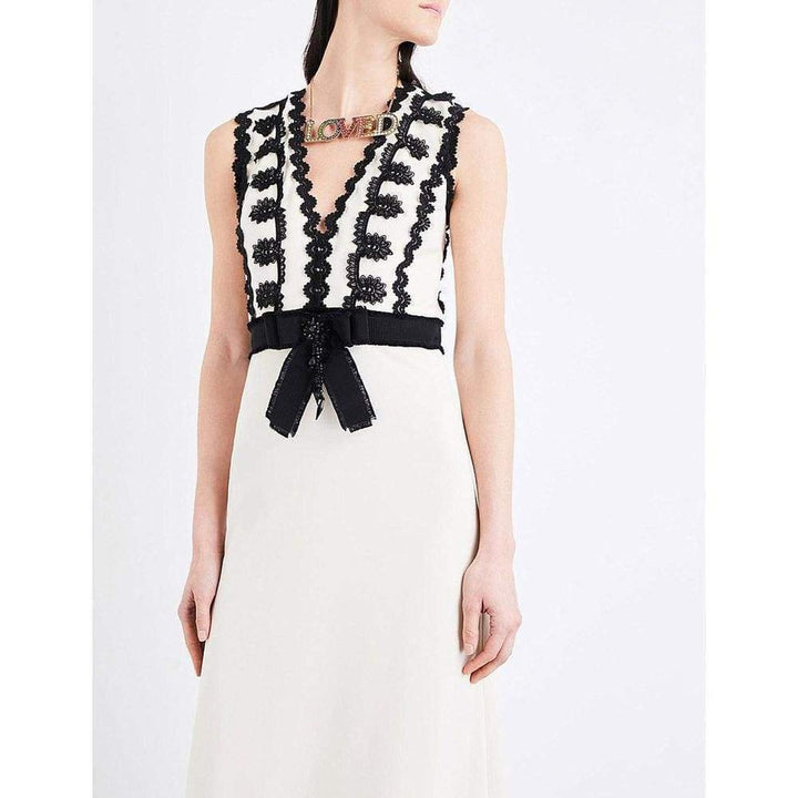 Sleeveless Jersey V-Neck Gown with Lace Trim