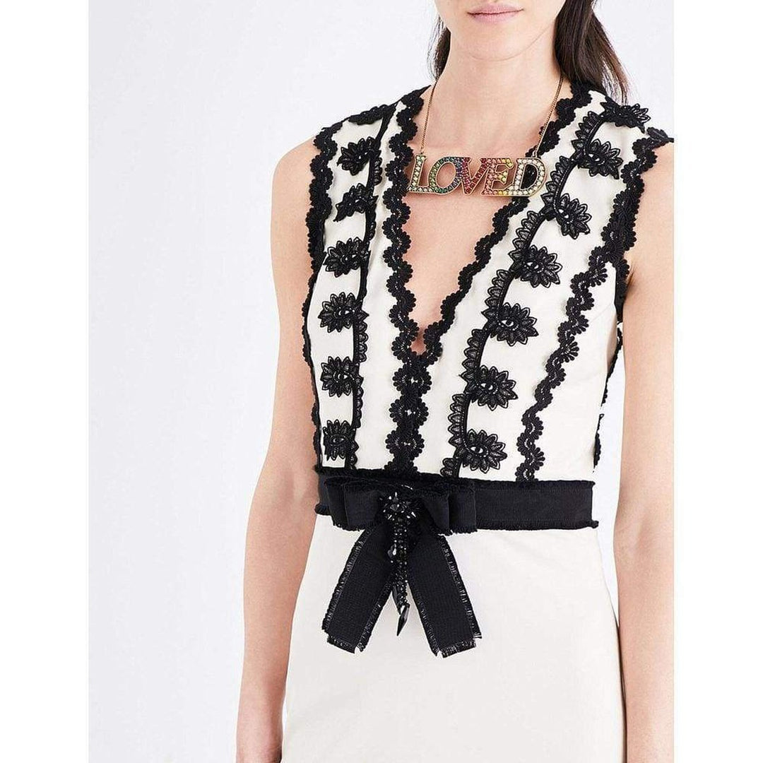 Sleeveless Jersey V-Neck Gown with Lace Trim