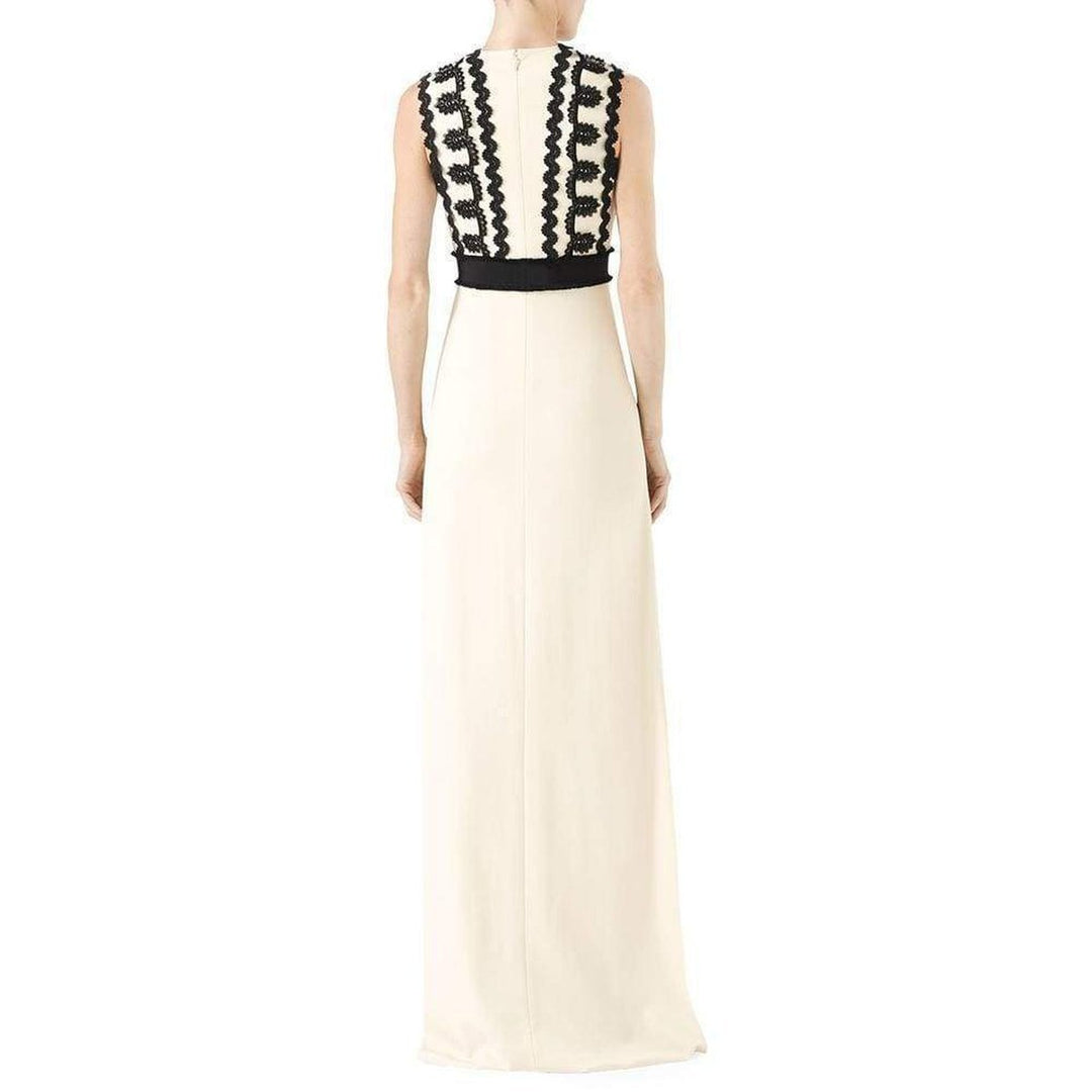 Sleeveless Jersey V-Neck Gown with Lace Trim