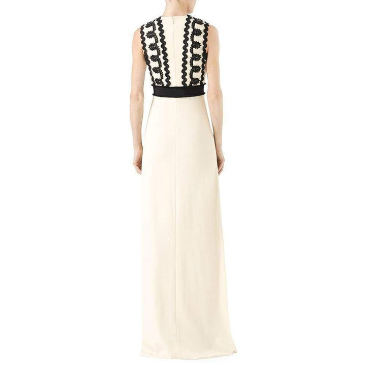 Sleeveless Jersey V-Neck Gown with Lace Trim