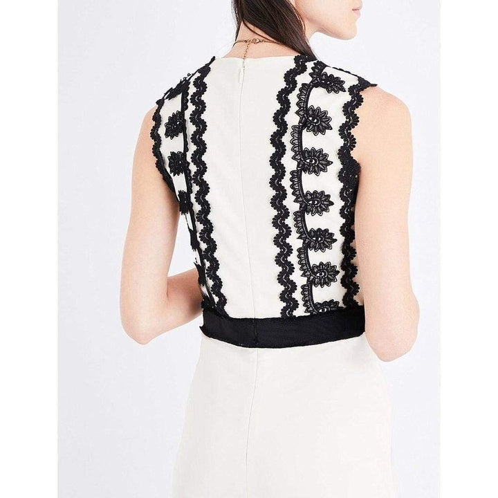 Sleeveless Jersey V-Neck Gown with Lace Trim
