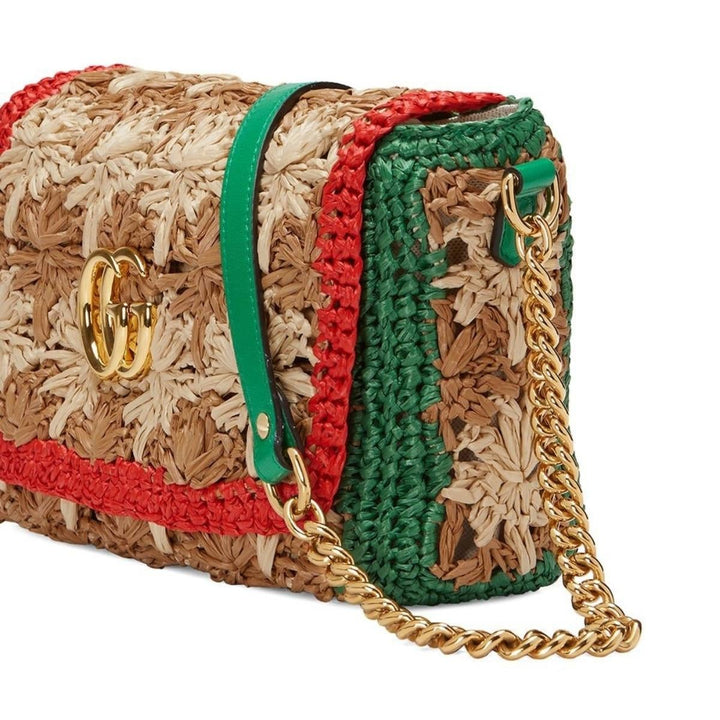 Small GG Marmont Raffia Shoulder Bag