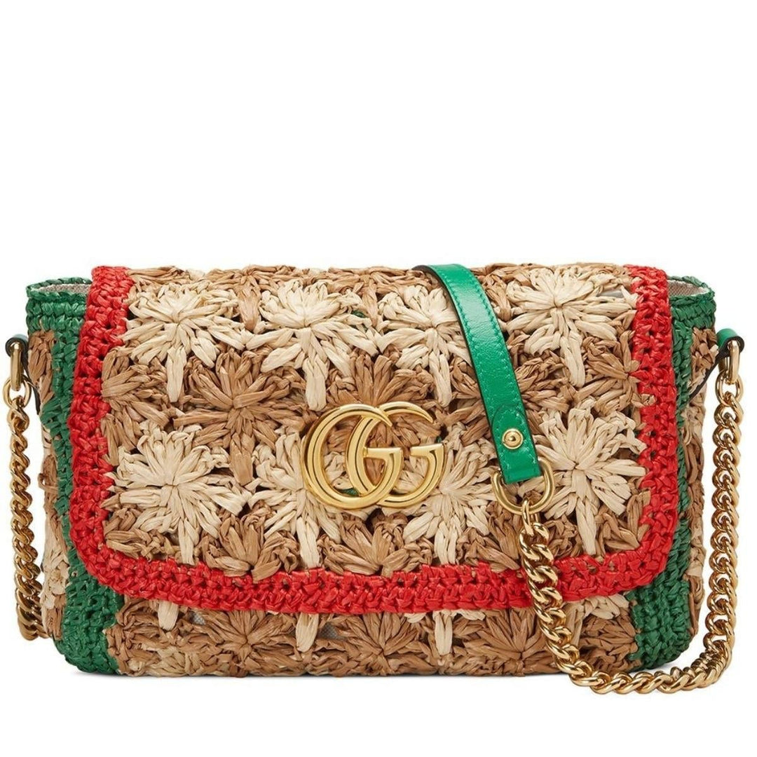 Gucci-Small GG Marmont Raffia Shoulder Bag - Runway Catalog