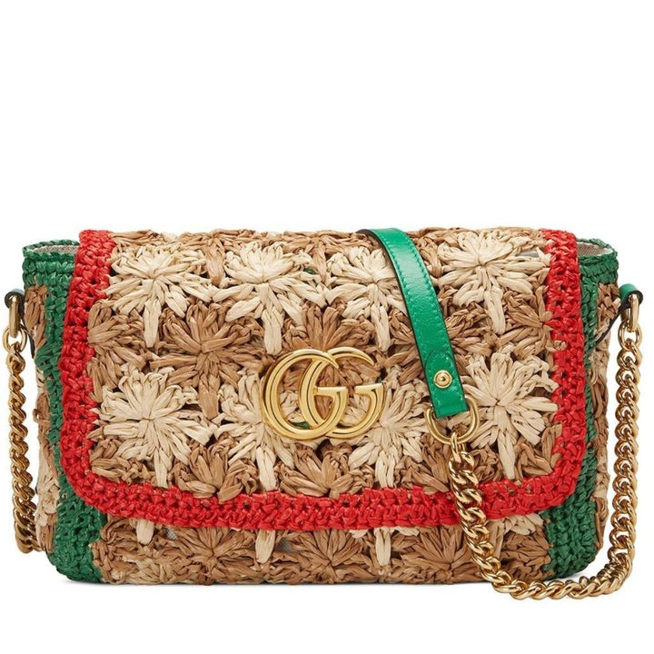 Gucci-Small GG Marmont Raffia Shoulder Bag - Runway Catalog