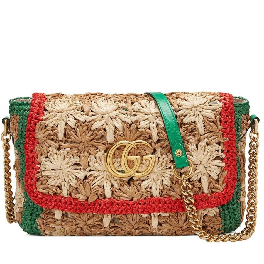Gucci-Small GG Marmont Raffia Shoulder Bag - Runway Catalog