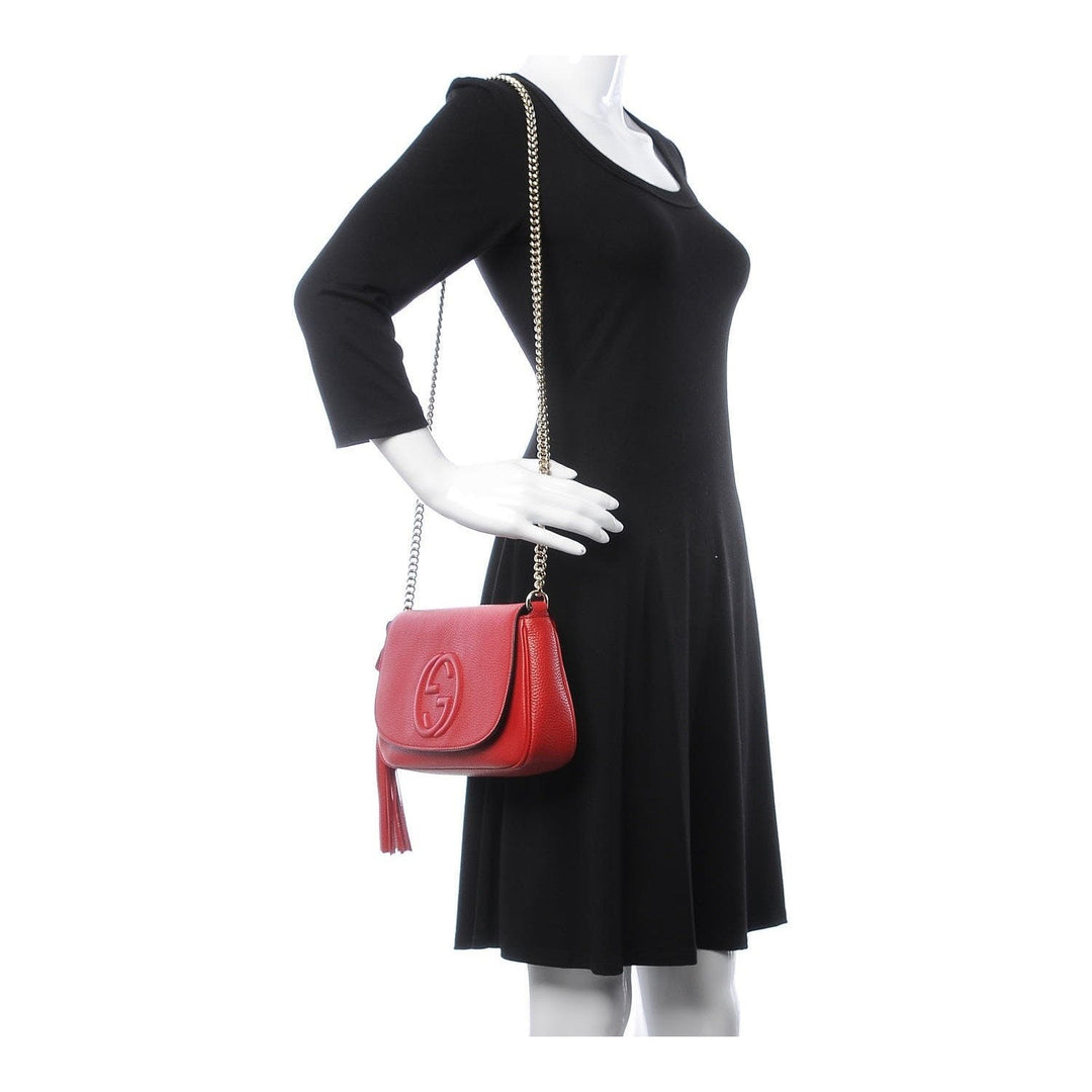 Gucci Soho Disco Red Leather GG Tassel Chain Crossbody Bag 536224