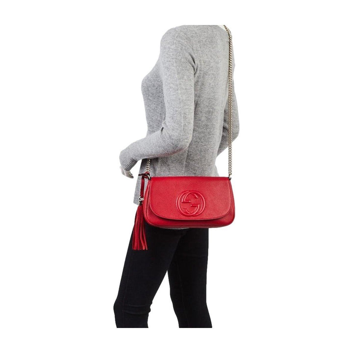 Gucci Soho Disco Red Leather GG Tassel Chain Crossbody Bag 536224