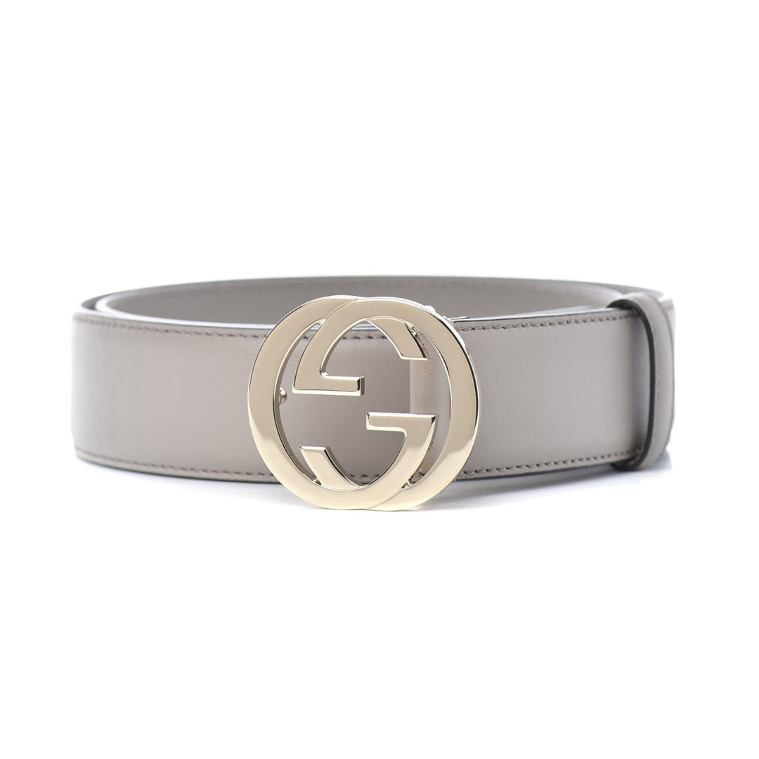 Gucci Storm Grey Leather Interlocking GG Buckle 90/36 Belt 546386