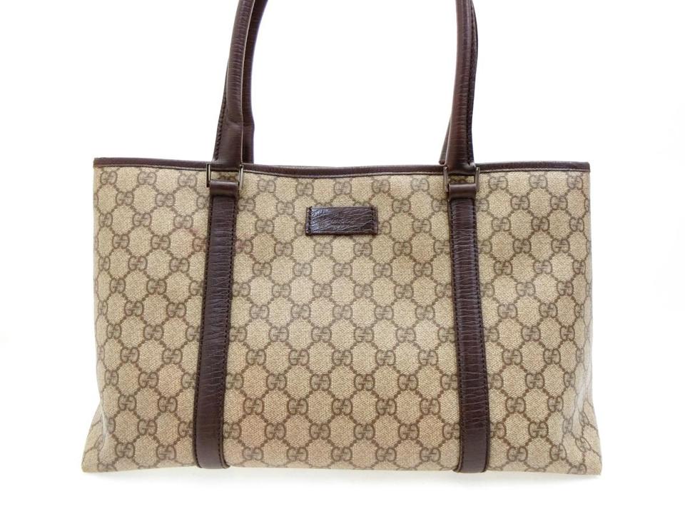 G*G Gg Monogram Brown Coated Canvas Tote