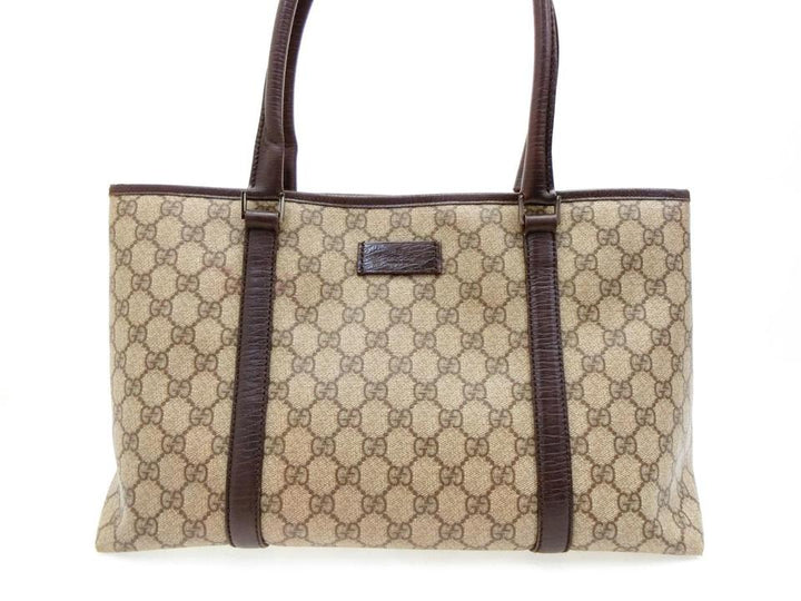 G*G Gg Monogram Brown Coated Canvas Tote