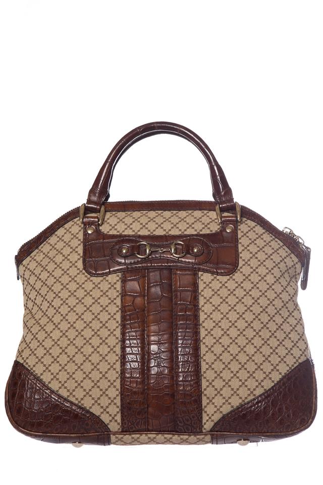 G*G Tan & Crocodile Brown Canvas Tote