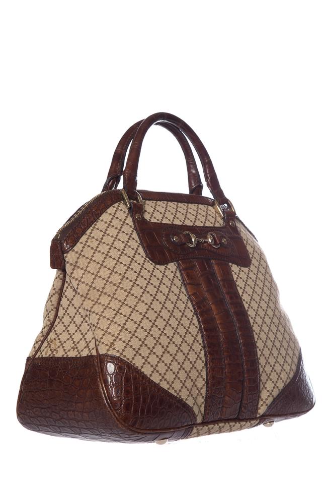 G*G Tan & Crocodile Brown Canvas Tote