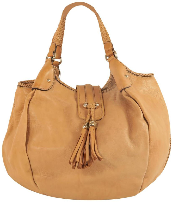 G*G Tassel Lightbrown Calfskin Tote