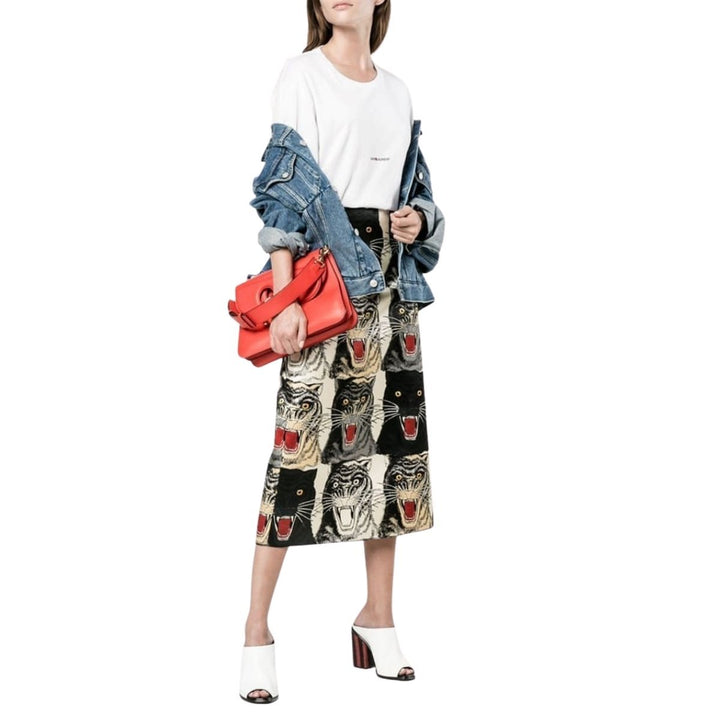 Tiger Face Print Silk A-line Skirt