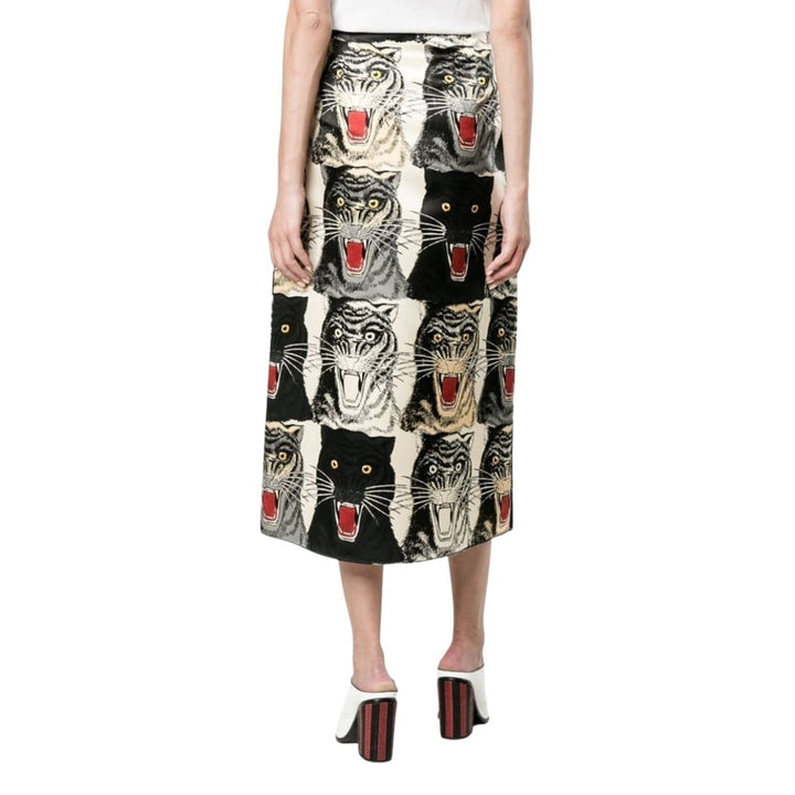 Tiger Face Print Silk A-line Skirt