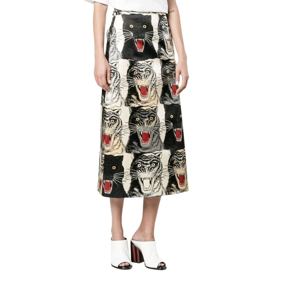 Tiger Face Print Silk A-line Skirt