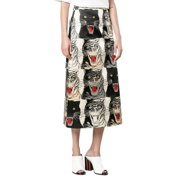 Tiger Face Print Silk A-line Skirt