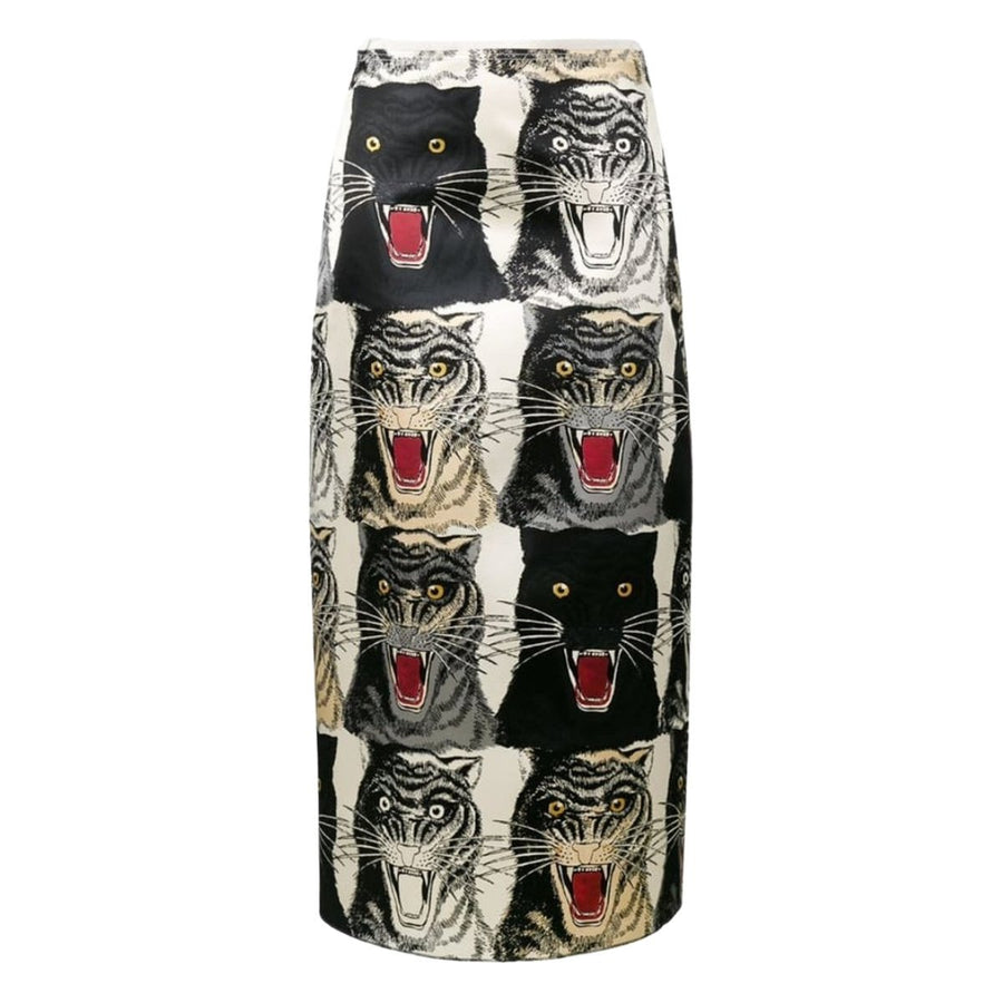 Gucci-Tiger Face Print Silk A-line Skirt - Runway Catalog