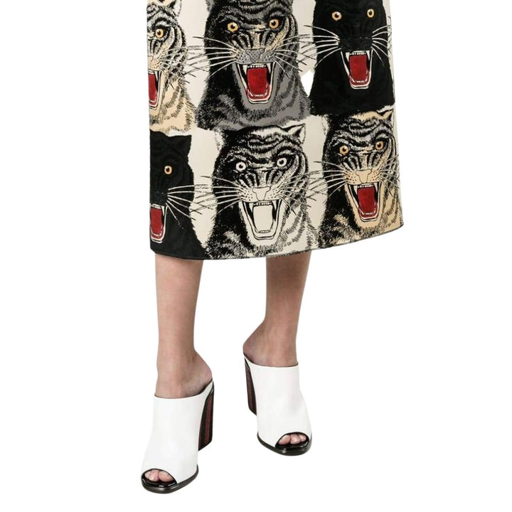 Tiger Face Print Silk A-line Skirt
