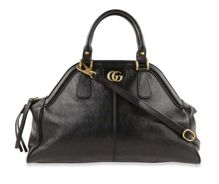 G*G Top Handle Bag Re(Belle) Medium Black Leather Tote