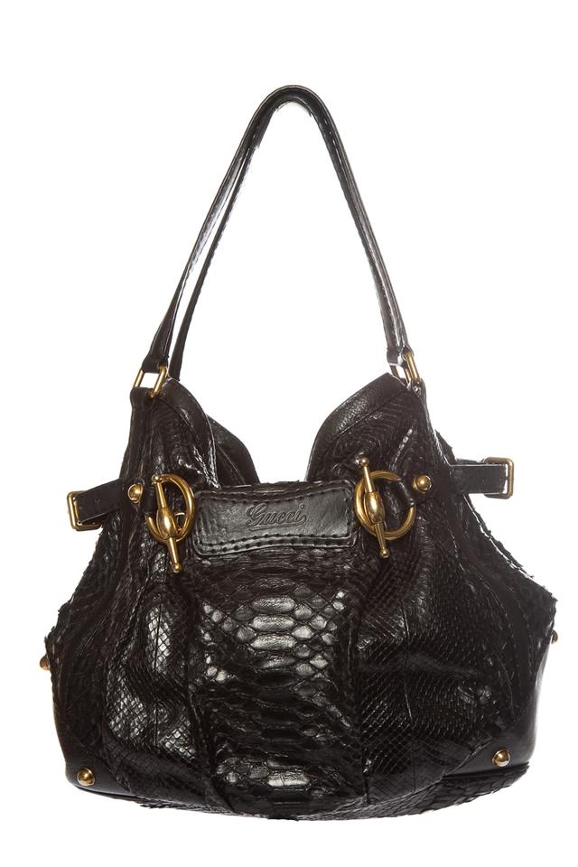 G*G Tote Black Snakeskin Leather Shoulder Bag