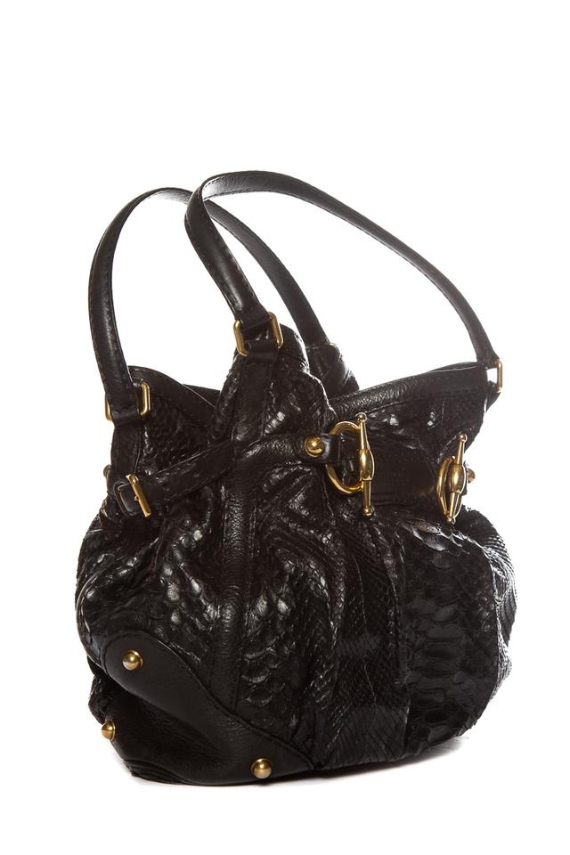 G*G Tote Black Snakeskin Leather Shoulder Bag
