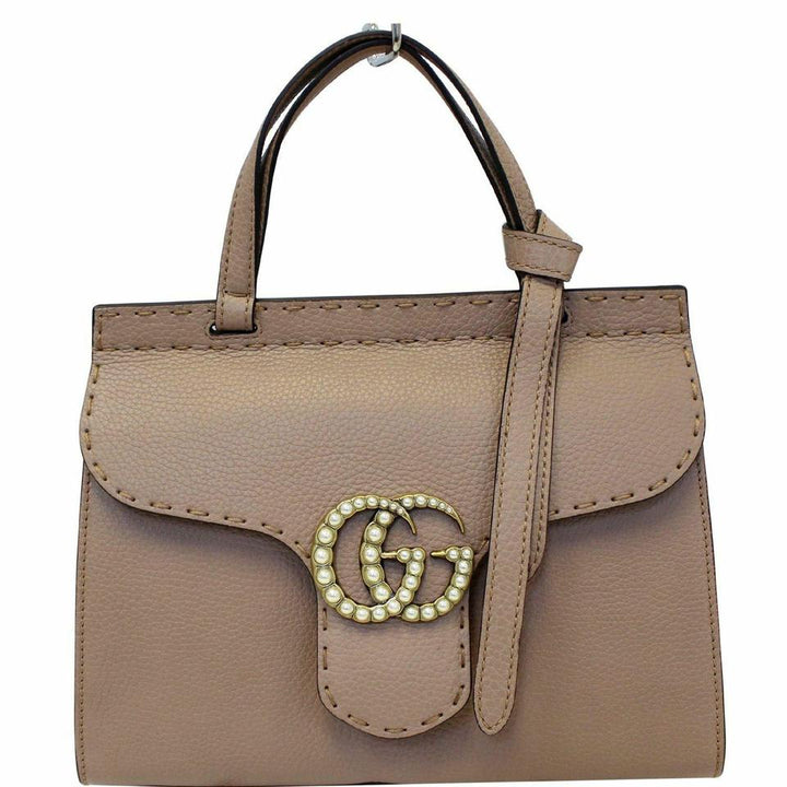 G*G Tote Marmont Gg Leather Top Handle 442622 Taupe Shoulder Bag