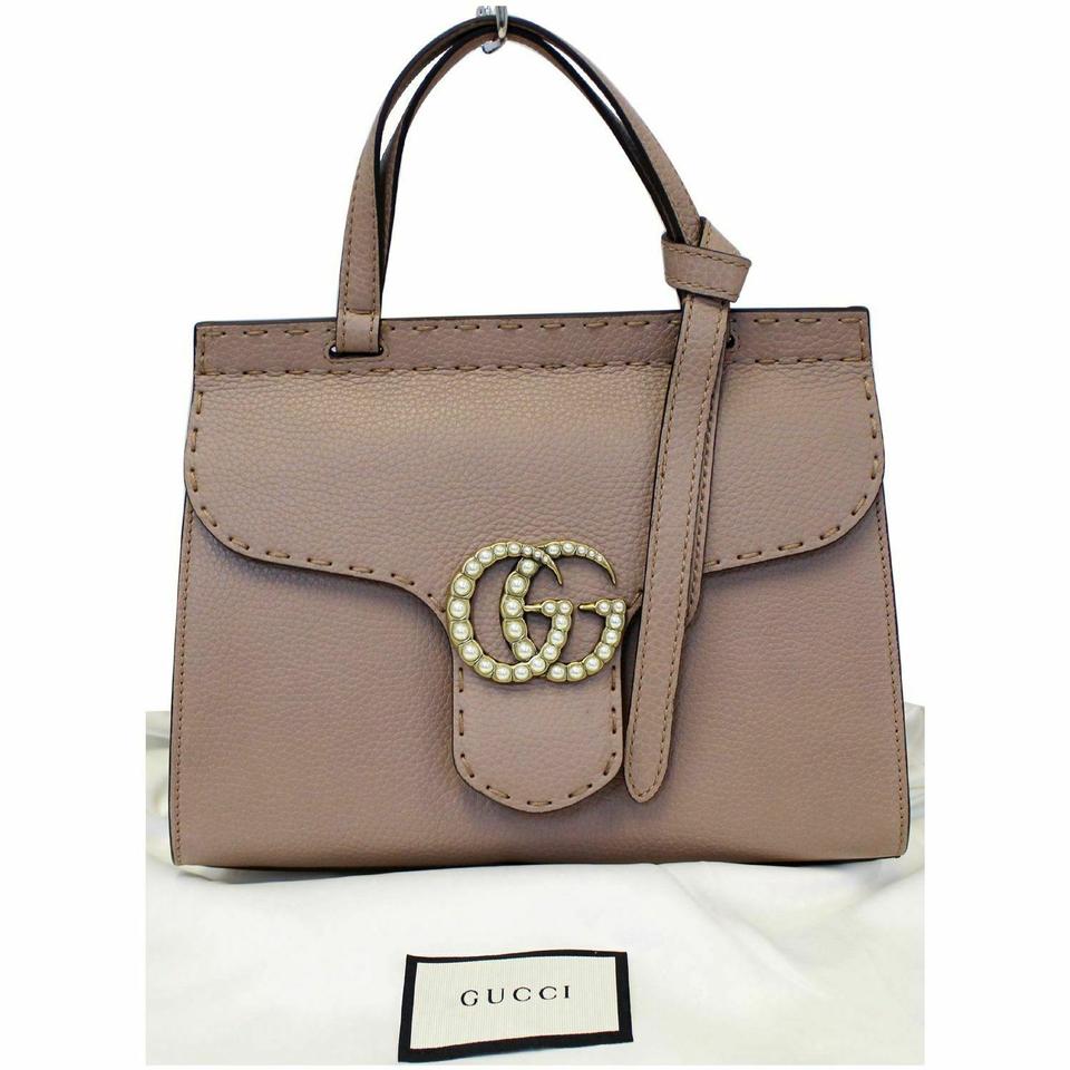 G*G Tote Marmont Gg Leather Top Handle 442622 Taupe Shoulder Bag
