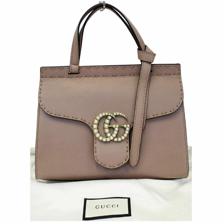G*G Tote Marmont Gg Leather Top Handle 442622 Taupe Shoulder Bag