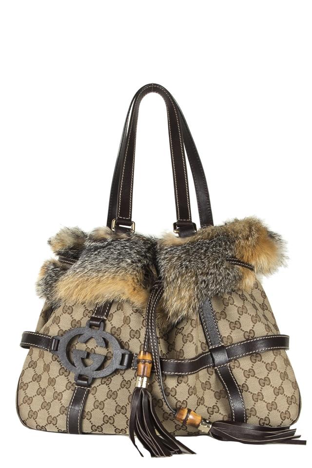 G*G Trimmed Tote Tan Canvas Shoulder Bag